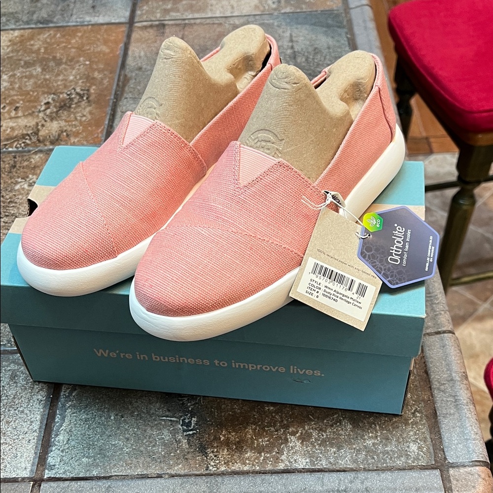 NWT TOMS Alpargata Mallow Dusty Pink Heritage Canvas slip on sneakers, size 8